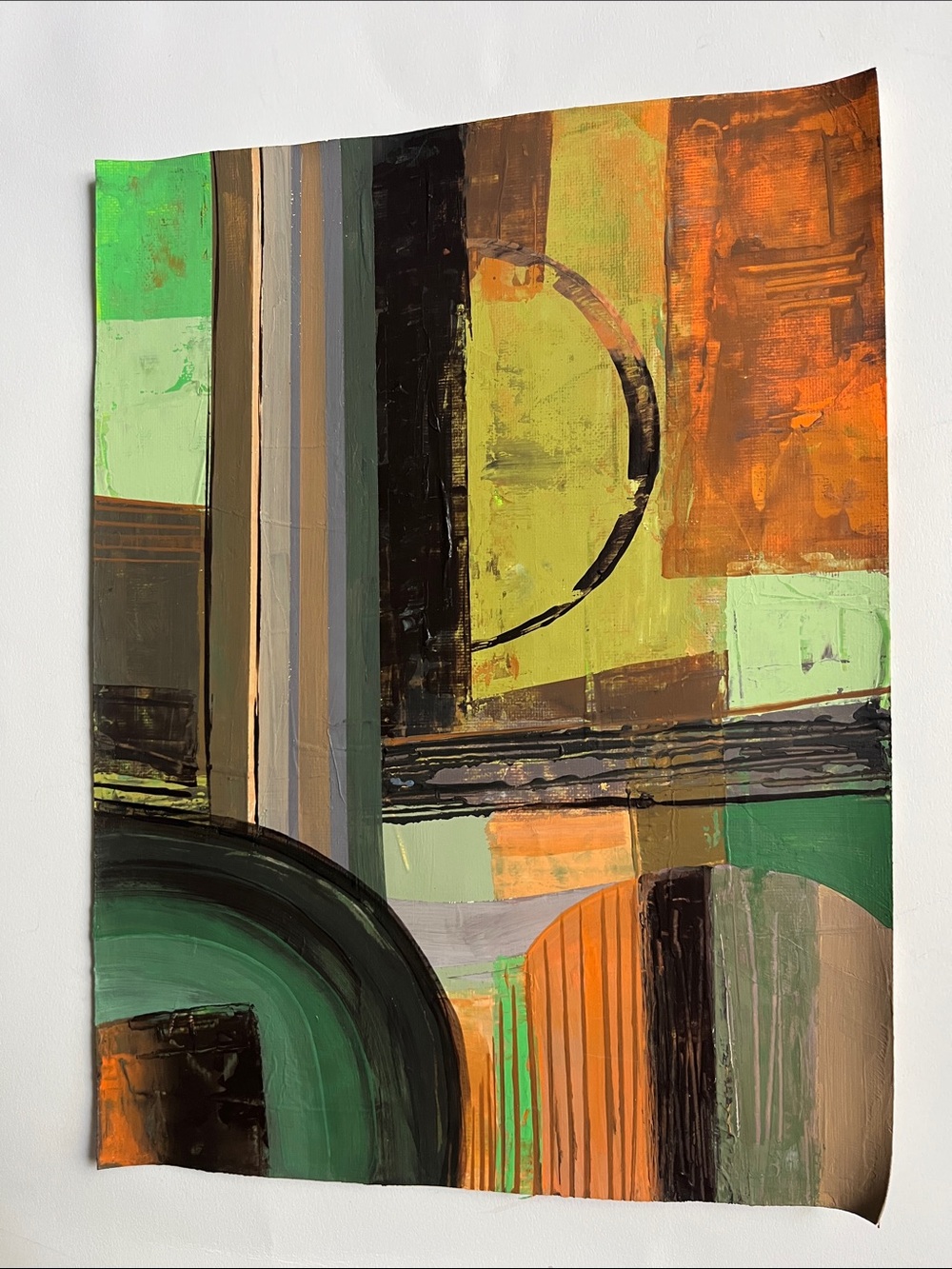 Brown Orange Green Wall Art 9x12 Unframed Painting